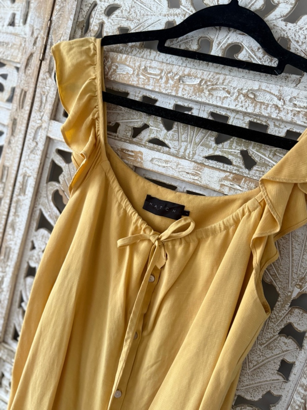 HATCH Maternity Yellow Ruffle Strap Button-Front Dress - Picture 2 of 4